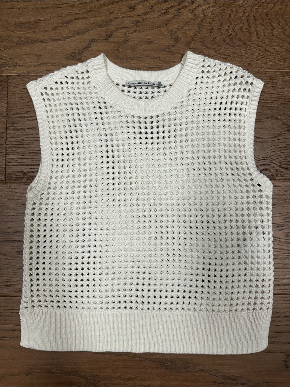 Abercrombie & Fitch Cream Open-Knit Crewneck Sleeveless Sweater